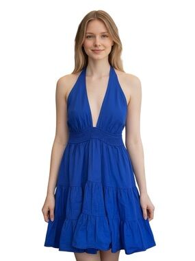 Idem Ditto Royal Blue Halter Tiered Mini Dress Size M